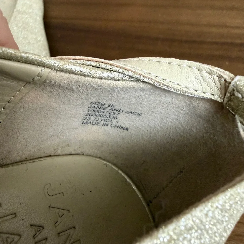 Janie and Jack Gold Glitter Ankle Strap Ballet Flats Size 2Y Sparkle Party Shoes
